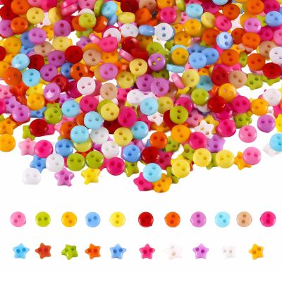 1000 Pcs Mixed Color Mini Buttons for Crafts and DIY Projects - 6mm Two-Hole Sewing Buttons, Round & Star Shaped Hand-Painted Decorative Buttons for DIY Crafts, Art & Sewing Dolls Clothing