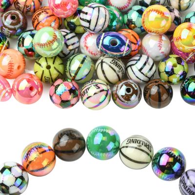 Ipotkitt 40 pcs Random Iridescent Acrylic Sport Theme Beads Basketball Football Tennis Loose Beads for DIY Jewelry Crafts Bracelet Necklace Earrings Keychains