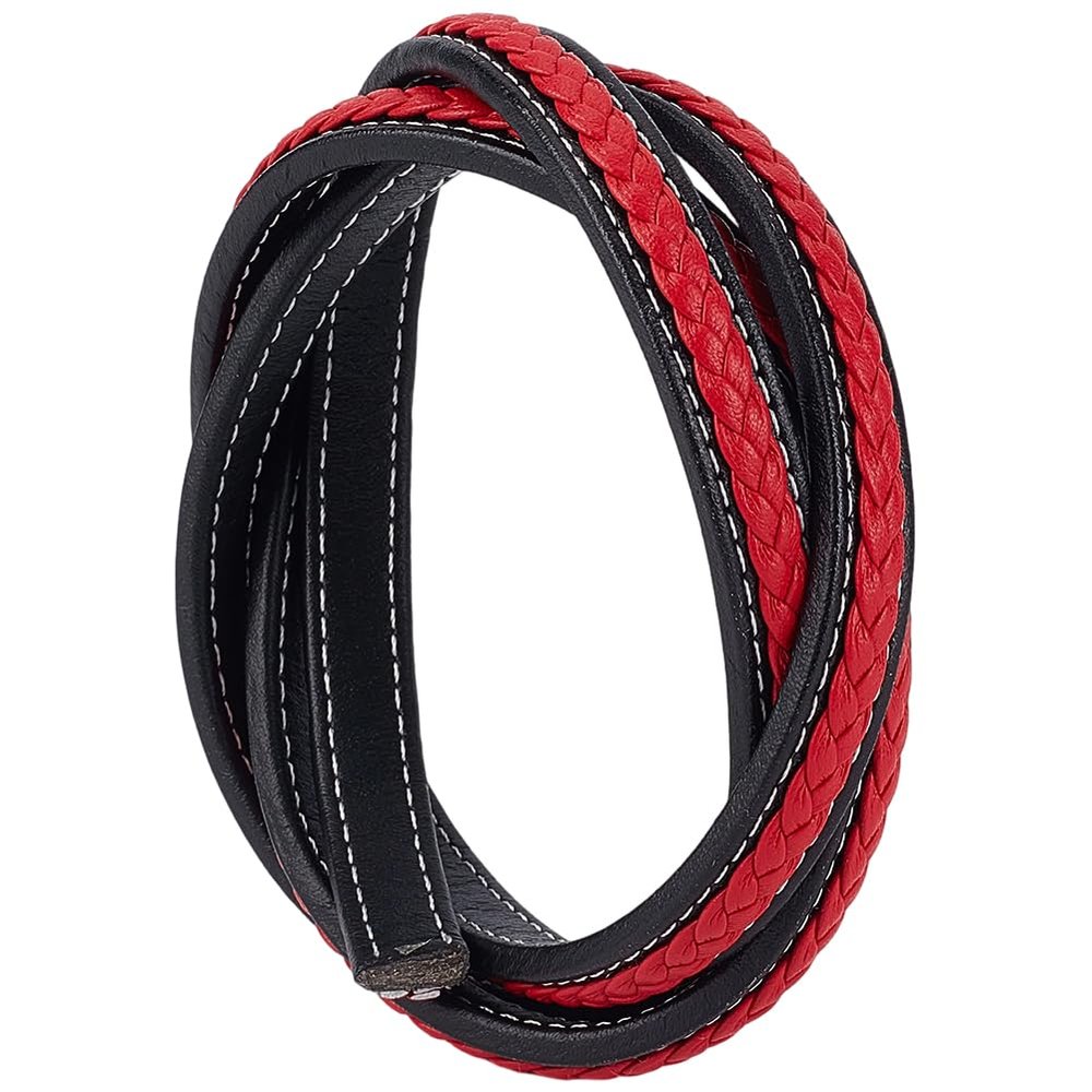 CALFOVERA 39.37 Inch Braided PU Leather Cord String for DIY Crafts 12mm Flat Leather Bolo Cord Lace Braiding Thread Bolo Tie Strap Rope for Jewelry Making Supplies Bracelet Necklace(Red)
