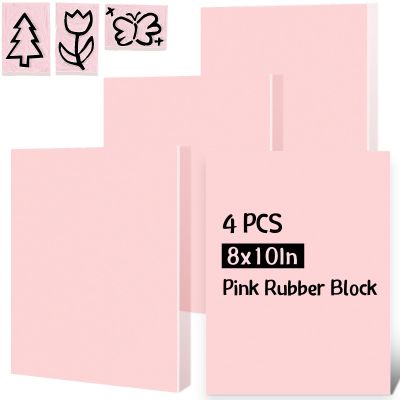 Gilprop 4 Pcs Pink Rubber Block 8 x10 x 0.25 Inch Linoleum Carving Block Stamp Making Kit Soft Rubber Carved Brick for Printmaking Stamp DIY Craft Project Printing