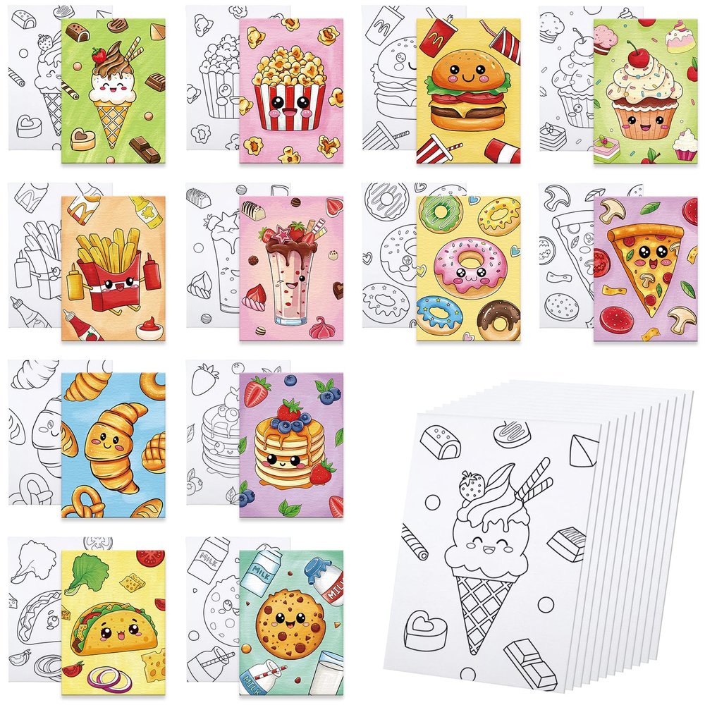Anseal 12 Packs Pre Drawn Canvas to Paint, 5" X 7" Foods Pre Printed Canvas for Painting, Pre Stretched Canvas Outline Painting Boards for Party Favor