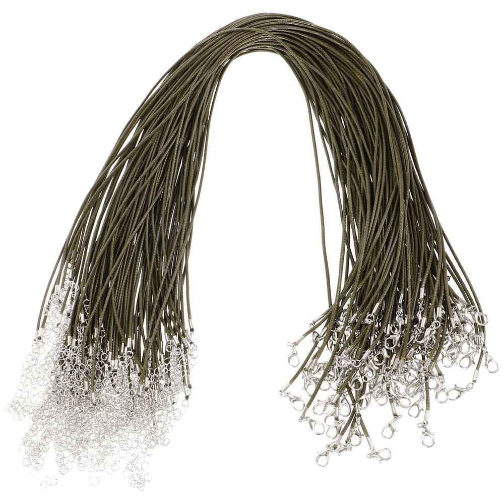 HEALLILY 100Pcs Jewelry Cord Necklace String with Clasp Polyester Alloy Necklace Rope for DIY Pendants Bracelets Chokers Military Green