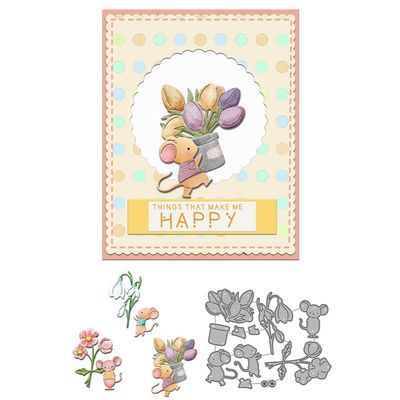 Animal Mouses Splicing Tulip Flower Pots Die Cuts DIY Sewing Metal Cutting Dies for Handmade Card Making Stencils Festivals Scrapbooking Album Paper Craft Template