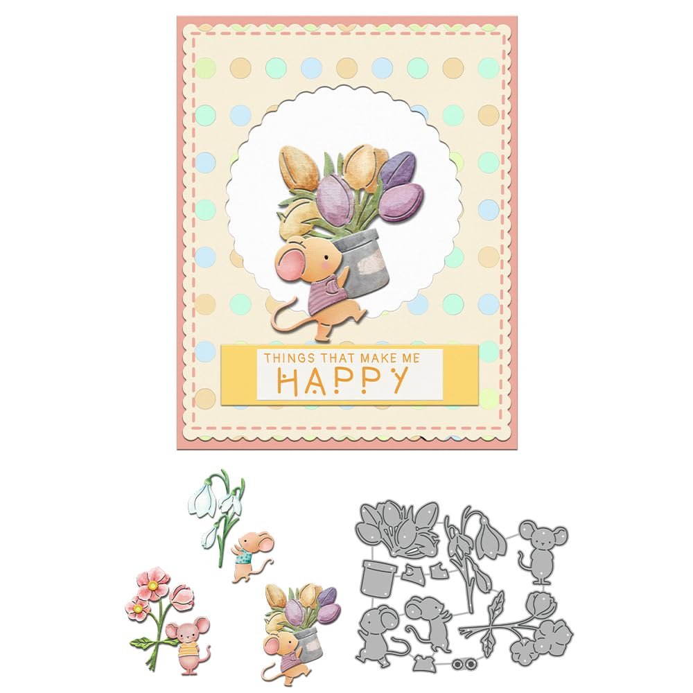 Animal Mouses Splicing Tulip Flower Pots Die Cuts DIY Sewing Metal Cutting Dies for Handmade Card Making Stencils Festivals Scrapbooking Album Paper Craft Template