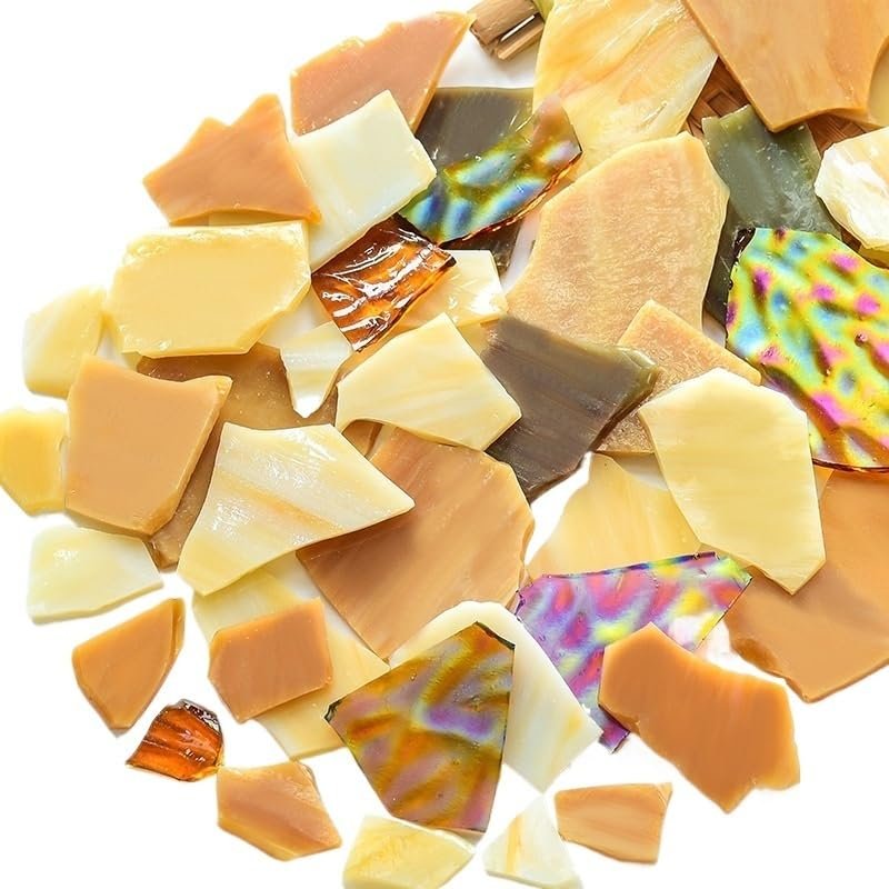 200g Polygon Mosaic Tiles DIY Craft Colored Fragments Glass Tile Mosaic Making Materials Irregular Shape Pieces(Brown)