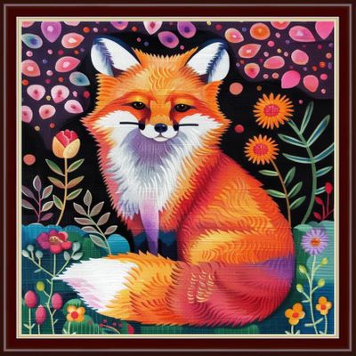 Dimxvean Stamped Cross Stitch Kits,Cross Stitch Kits for Adults Beginners,Embroidery Kits Full Range of Cross Stitch Stamped Kits Needlepoint Kits Cross Stitch Patterns-Colorful Fox 18x18 inch