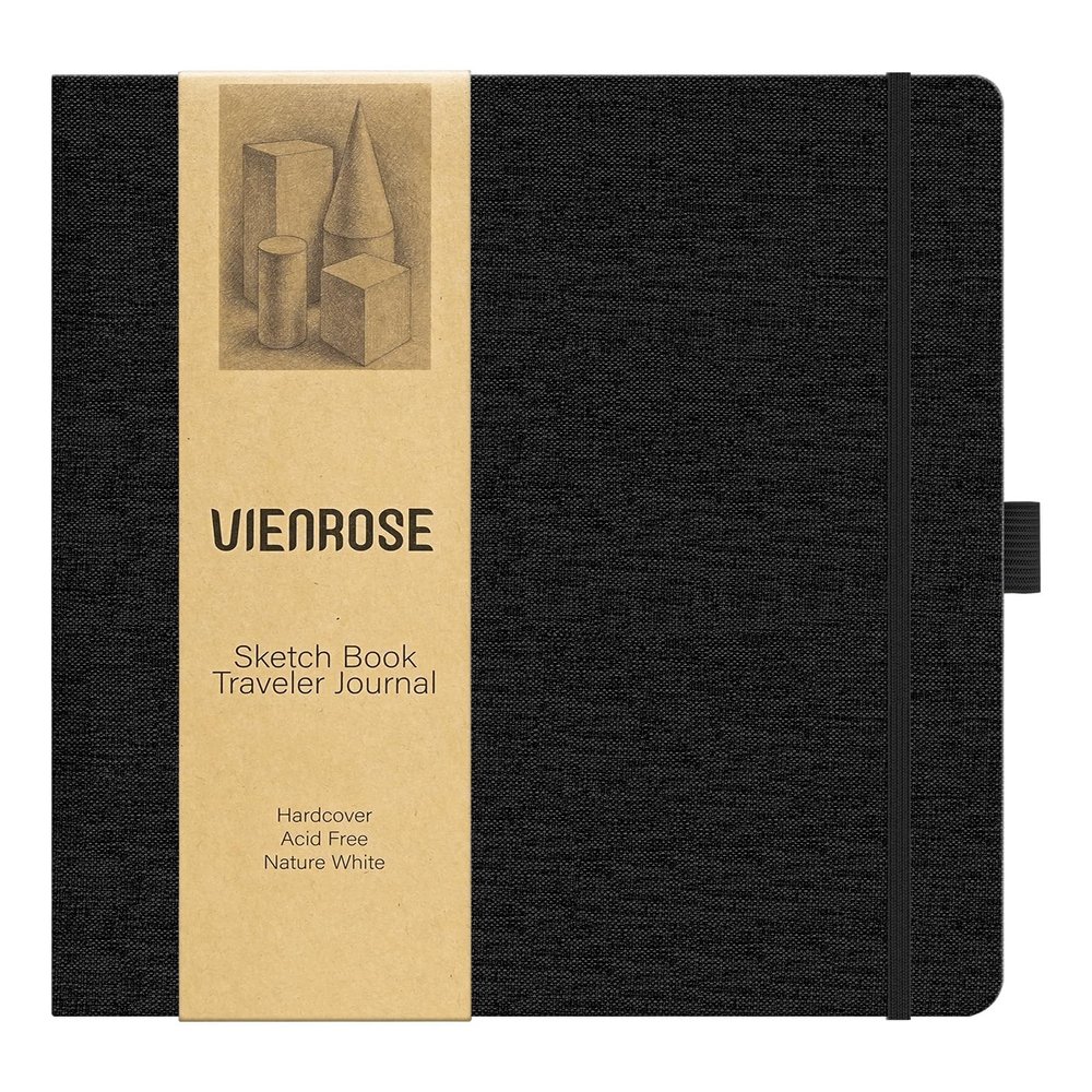 Vienrose 8.3"x8.3" Sketch Books, Linen Cover Sketching Book with Acid-Free Paper, 111lb/180gsm Drawing Pad for Kids, Beginners & Professionals, Art Supplies for Adults & Students(Black, 60 Sheets)