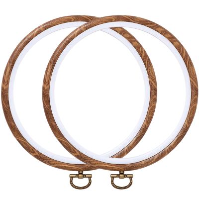 2 Pack 6.7Inch Cross Stitch Hoop Imitated Wood Embroidery Frame Embroidery Hoops Round Plastic Embroidery Hoop for Art Craft Sewing and Hanging Ornaments Decor