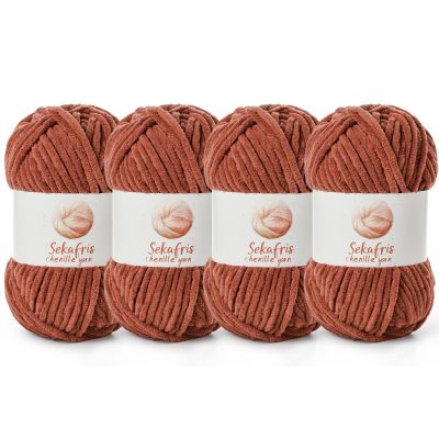 4 Pack Chunky Chenille Yarn for Crocheting, Baby Yarn for Crocheting Soft Blanket, 349.9 yds /14.1 oz Crochet Yarn, Bulky 5 Amigurumi Yarns, Fluffy Velvet Yarns for Knitting Crafts (4 Rust)