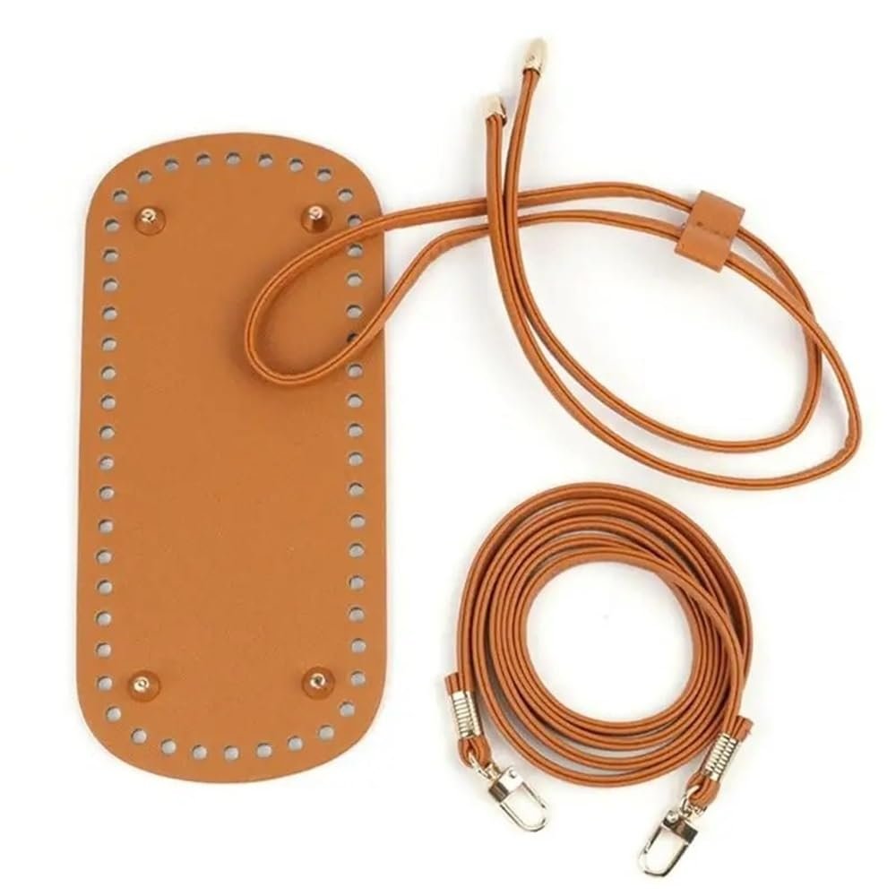Bag Strap DIY Knitting Crochet Bag Bottom Shaper PU Leather Handbag Purse Base with Strap String(Brown)