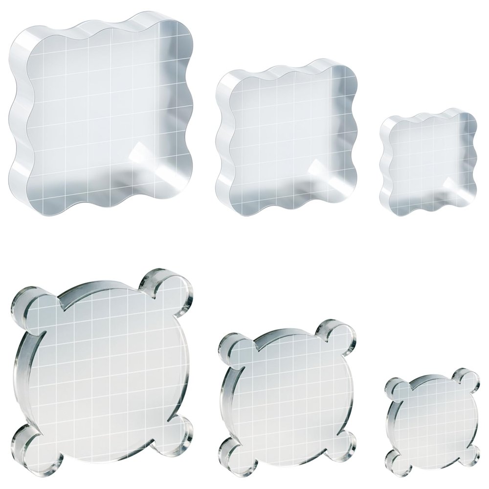 6 Pieces Crafting Stamp Blocks, Clear Acrylic Stamping Blocks, Grid Markings for Accuracy, 3 Sizes for Scrapbooking & DIY Projects