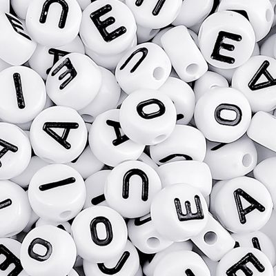1000pcs Letter Vovel Beads, 4x7mm Flat Round Individual Acrylic Name Alphabet Beads Bulk for Friendship Bracelet Jewelry Keychains Craft Making, Black Vovel