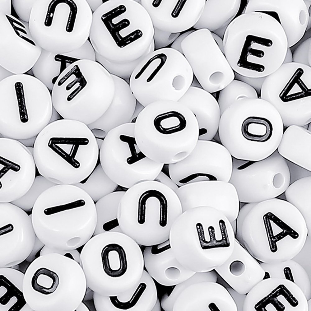 1000pcs Letter Vovel Beads, 4x7mm Flat Round Individual Acrylic Name Alphabet Beads Bulk for Friendship Bracelet Jewelry Keychains Craft Making, Black Vovel
