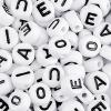 1000pcs Letter Vovel Beads, 4x7mm Flat Round Individual Acrylic Name Alphabet Beads Bulk for Friendship Bracelet Jewelry Keychains Craft Making, Black Vovel view 1