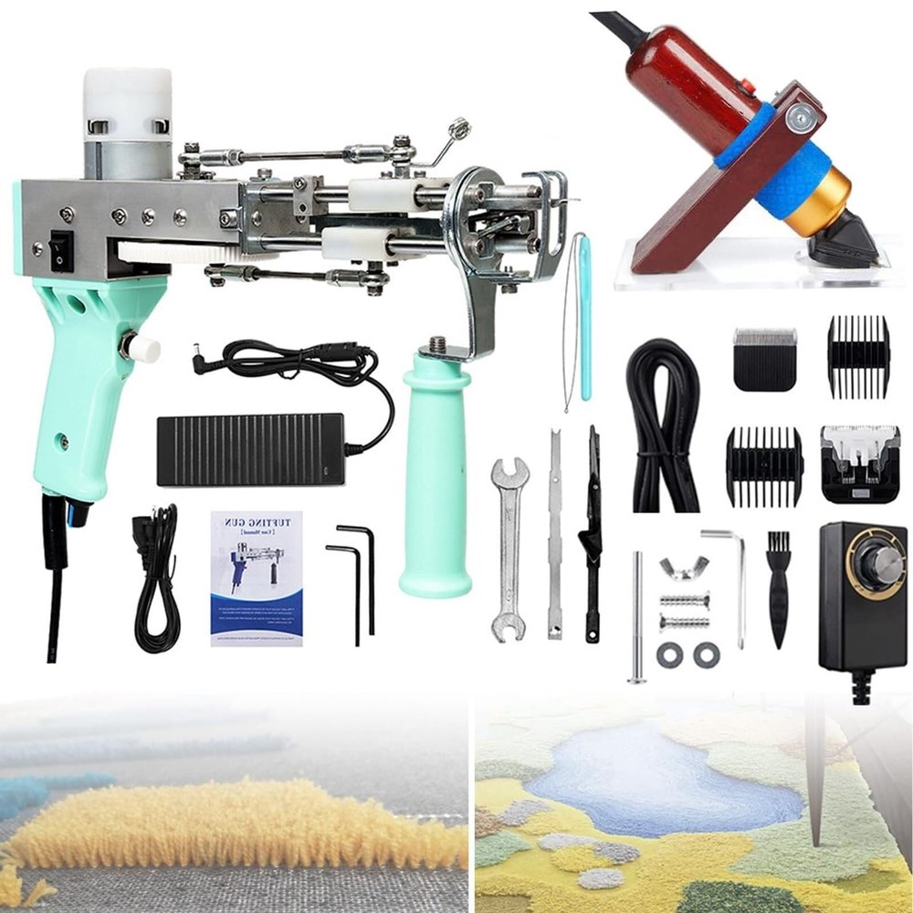 Carpet Tufting Gun Kit, with Trimmer 2 in 1 Cut Pile and Loop, High Speed 5-40 Stitches/Second, Ideal Making for Beginners(Green)