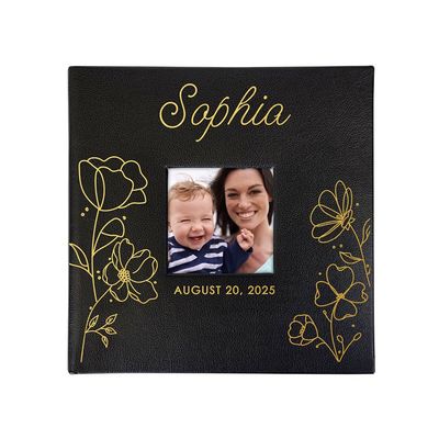 Personalized Baby Girl Photo Album with Name and Date Custom Floral Design Keepsake Memory Book for Newborn or Baby Shower