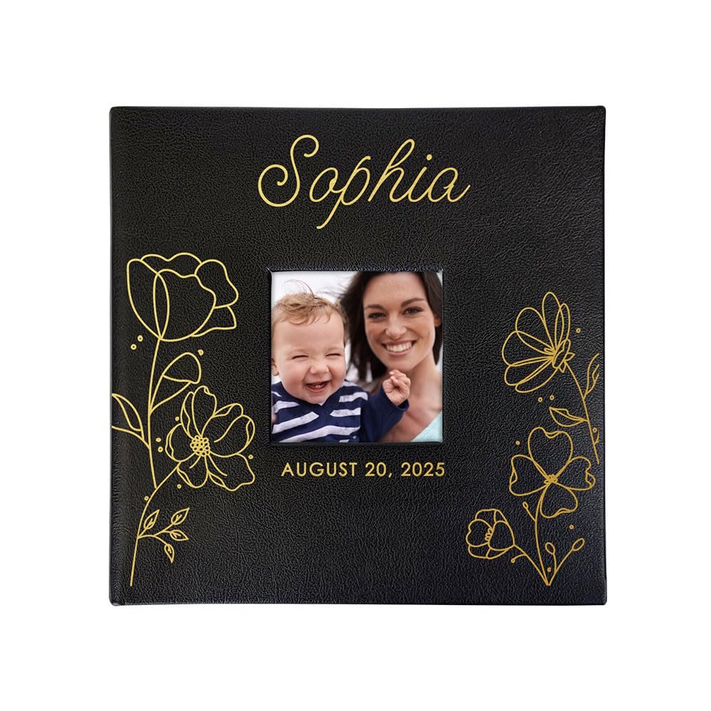 Personalized Baby Girl Photo Album with Name and Date Custom Floral Design Keepsake Memory Book for Newborn or Baby Shower