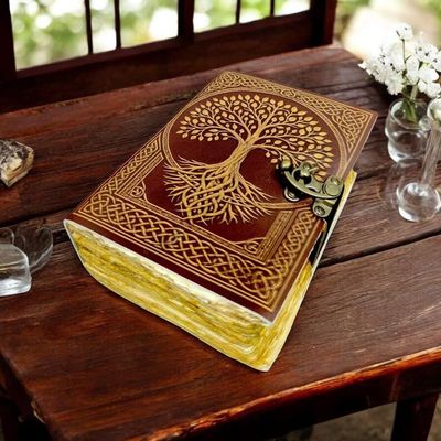 Tree of Life Leather Journal 600 Page Vintage Grimoire Spell Book, Handmade Book of Shadows with Lock, Wiccan Pagan Witchcraft Notebook Gift for Him/Her (600 Page)