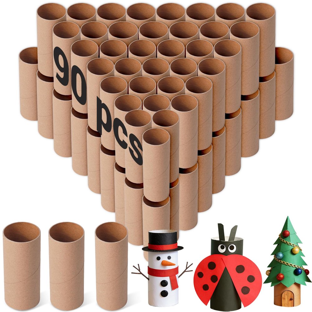 Czoynife 90Pack Brown Cardboard Tubes for Crafts, 1.38x3.98, Bulk Paper Rolls for Kids DIY, Classroom Art Supplies, Holiday Decor