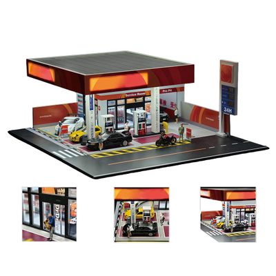 1/64 Scale Japanese Gass Station Building Scene Model, DIY Realistic Architectural Scene Diorama Miniature Model Gift for Adults, Excludes Vehicles Figures Tools