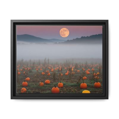 Appalachian Pumpkin Patch Foggy Cornfields Glowing Harvest Moon Premium Pinewood Frame Framed Canvas Wall Art