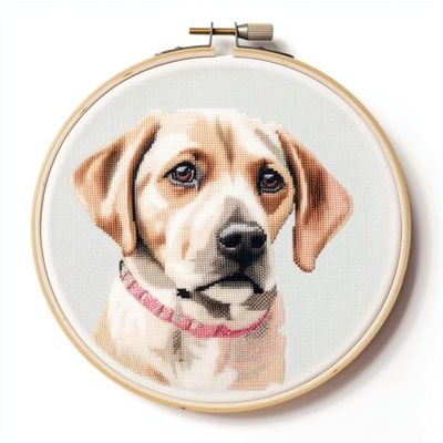 Cute Labrador Cross Stitch Kits with Hoop Easy Pattern Stamped Cross-Stitch Supplies Needlework DIY 11CT 2 Strands Cotton Thread Printed DIY Needlepoint Kits 3535cm (jc65)