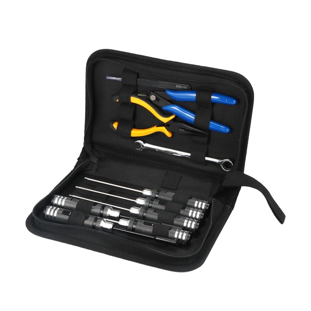 havcybin Portable Drone Tool Kit Set Complete FPV Drone Repair & Maintenance Kit for RC Cars, Planes, Quadcopters, Compact & Durable Tool (Black)