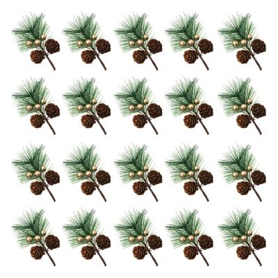 20PCS Artificial Pine Picks, Lightweight Mini Pine Needles Branches with Berry for Crafts Christmas Tree DIY Garland Holiday Wreath