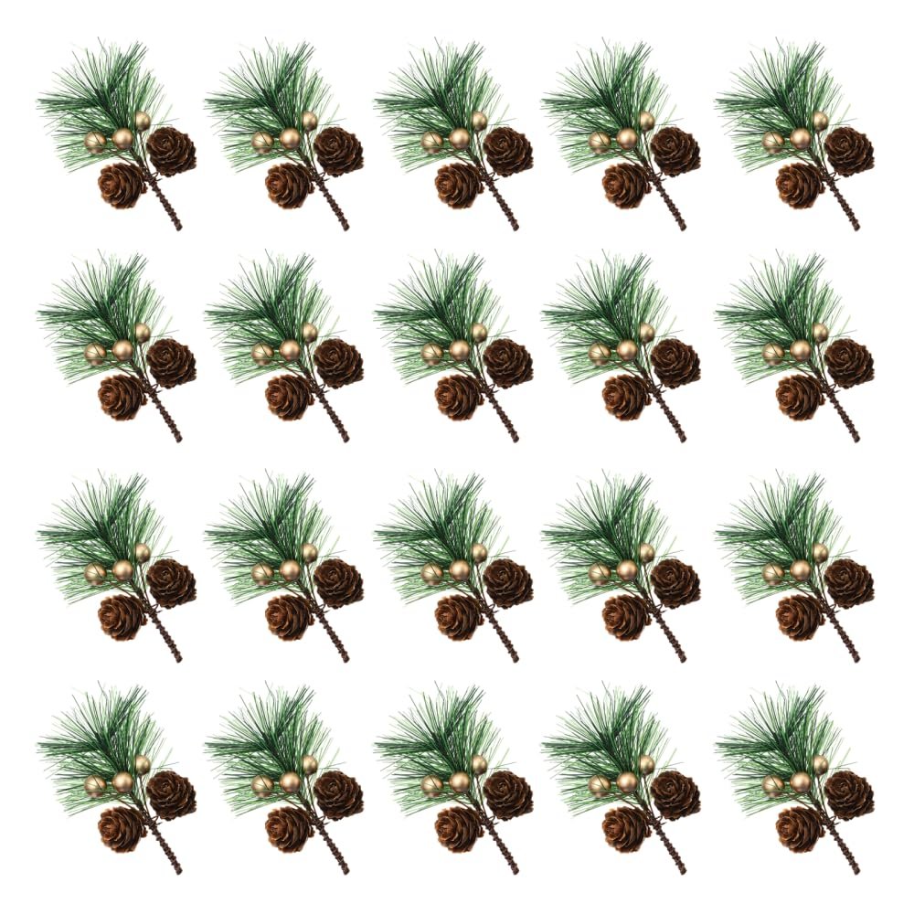 20PCS Artificial Pine Picks, Lightweight Mini Pine Needles Branches with Berry for Crafts Christmas Tree DIY Garland Holiday Wreath