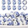 100PCS Handmade Porcelain Beads 10mm Blue Flower Ceramic Beads Round Spacer Loose Beads for Jewelry Making Earrings Necklaces Christmas Birthday Gifts view 1