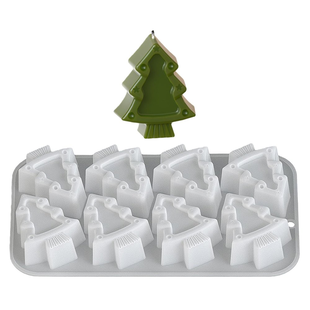Christmas Tree Candle Moulds,1PC 8 Cavity Christmas Candle Moulds for Candle Making,Chocolate Candy Cake Muffin Jelly Baking Mold Soap Mould for Home Party Decoration DIY Crafts (Xmas Tree)