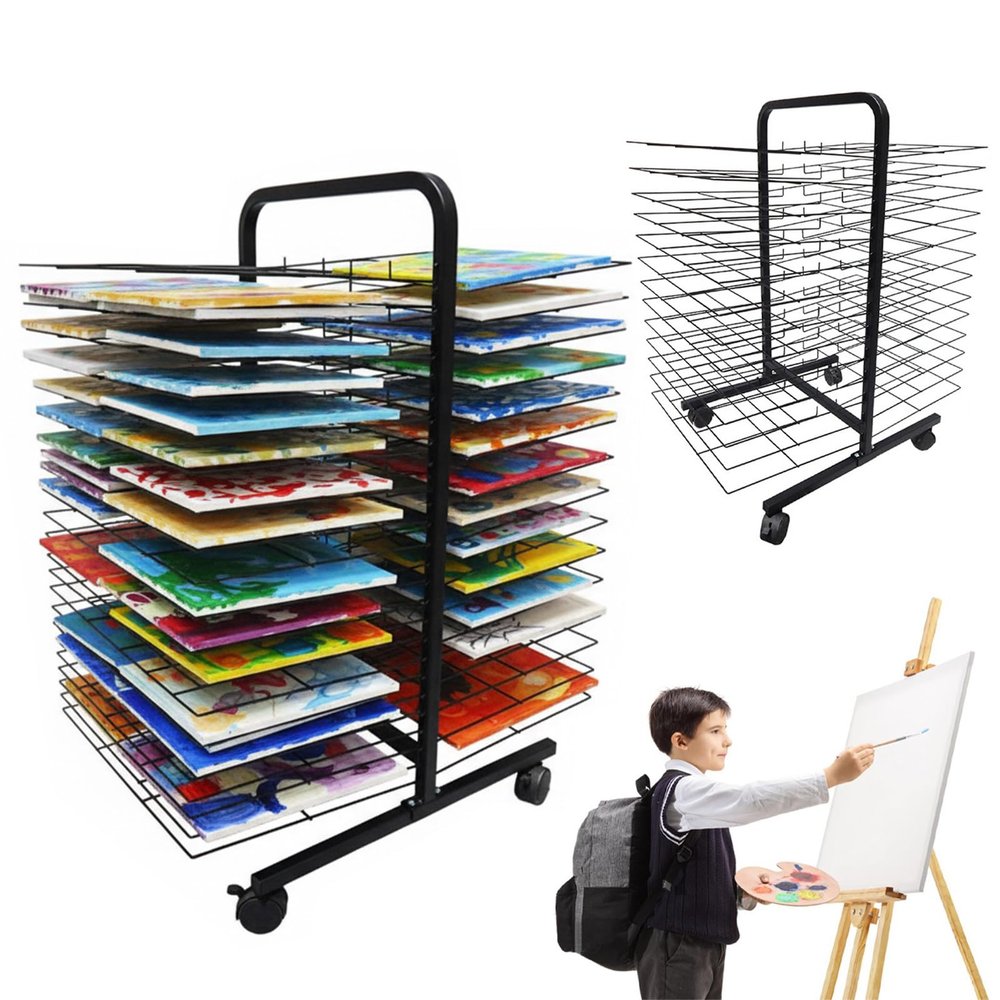Art Drying Rack with 26 Removable Shelves, Double-Sided A3 Painting Drying Rack on 4 Casters, Ideal Art Organizer for Kids, Classrooms & Art Studios