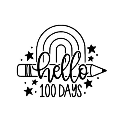 Hello 100 Days Iron On Decal, School Kids Vinyl Heat Transfer Patch for Shirts and DIY Crafts, Pick Size Color (Black)