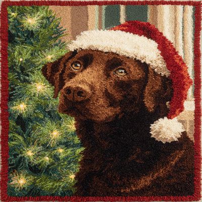 DIY Latch Hook Rug Kit Chesapeake Bay Retriever and Christmas Scene Easy for Beginners Crochet Yarn Hook and Latch Tapestry Mat Cushion Craft Set for Home Decor 38x52cm-1