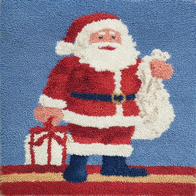 DIY Latch Hook Rug Kit Christmas Santa with Bag Easy for Beginners Crochet Yarn Hook and Latch Tapestry Mat Cushion Craft Set for Home Decor 38x52cm-1