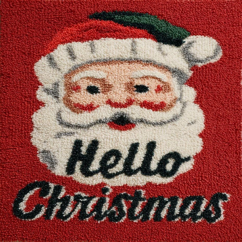 DIY Latch Hook Rug Kit Christmas Santa and Textchristmas Easy for Beginners Crochet Yarn Hook and Latch Tapestry Mat Cushion Craft Set for Home Decor 38x52cm-1