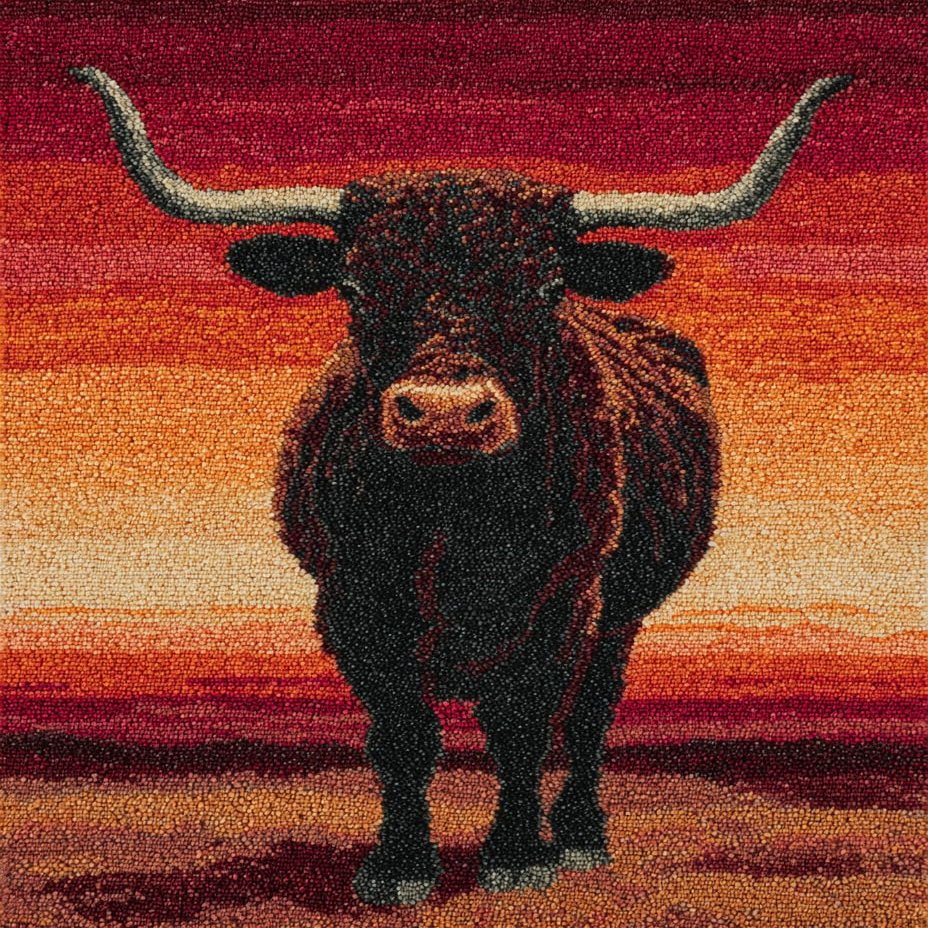 DIY Latch Hook Rug Kit Bull Portrait with Sunset Background Easy for Beginners Crochet Yarn Hook and Latch Tapestry Mat Cushion Craft Set for Home Decor 38x52cm