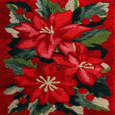 DIY Latch Hook Rug Kit Christmas Red Flowers Easy for Beginners Crochet Yarn Hook and Latch Tapestry Mat Cushion Craft Set for Home Decor 38x52cm-2