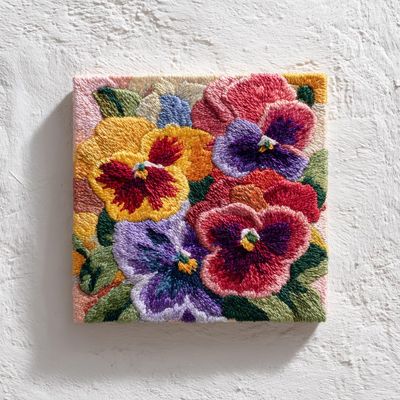 DIY Punch Needle Kits Colorful Saintpaulia Ionantha Square Framed Pre-Printed Embroidery Starter Set Stress Relief Craft Hobby and Home Decor 20x20cm-3