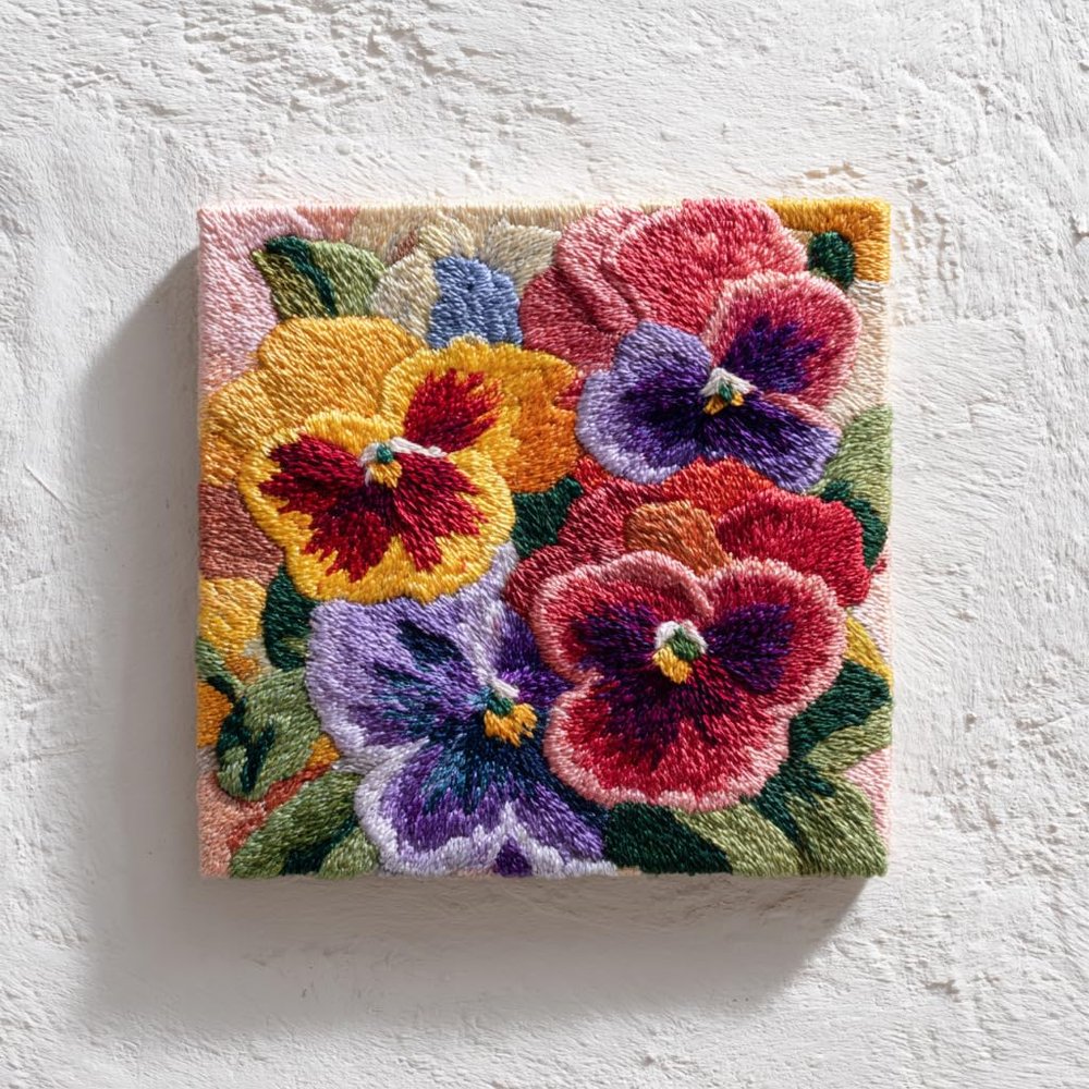 DIY Punch Needle Kits Colorful Saintpaulia Ionantha Square Framed Pre-Printed Embroidery Starter Set Stress Relief Craft Hobby and Home Decor 20x20cm-3