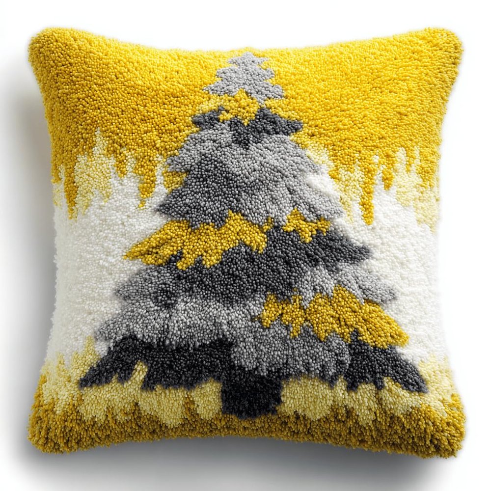 Amcdjkery Latch Hook Kits Pillow Christmas Crochet Yarn Cushion Colour Pre-Printed Canvas Rug Needlework DIY Pillowcase Hook and Latch Kit Christmas Home Arts Crafts Sofa Decoration 43x43cm -9