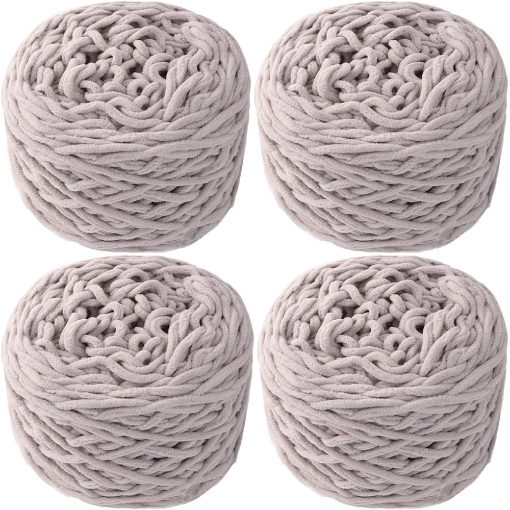 4 Pack/25 oz Soft Warm Chenille Yarn for Crocheting Scarf Blanket Hat Bag Thick Fluffy Yarns for Knitting (Rice Gray)