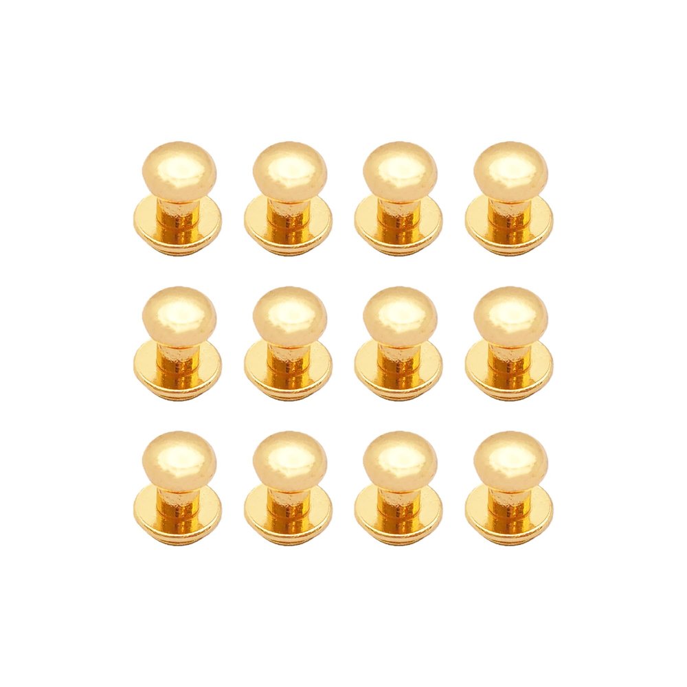 bskkw 12PCS Gold Chicago Button Studs 8mm Round Head, Leather Screws Rivets for Belt Wallet Bag DIY Craft, Slotted Post Fasteners