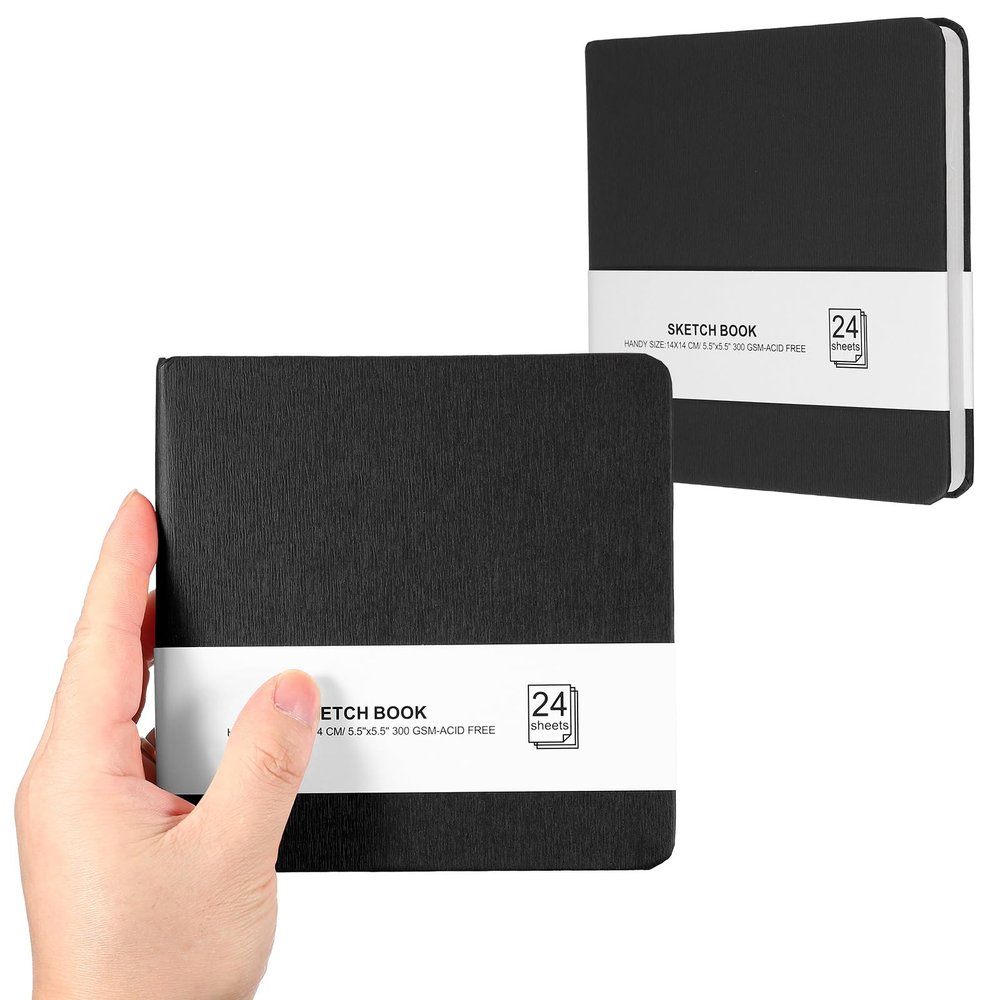 PATIKIL 5.5x5.5 Small Sketchbook, 2 Pack Mini Sketchbook Watercolor Paper Pad 300GSM Thick Paper 24 Sheets/48 Pages Square Tiny Sketch Pad Pocket for Drawing Travel Artist Adults, Black