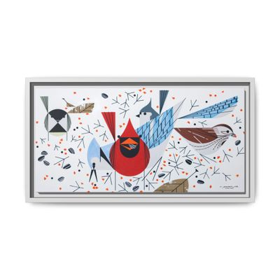 Charley Harper Mid-Century Modern Bird Art Minimal Realism Wildlife Canvas with Cardinals & Blue Jays