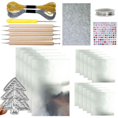 Foil Embossing Tool, Christmas Decoration Foil Embossing Kit, Paper Art Foils Sheet, Silver Shiny Crafting Accessory with Shimmer Engraving Art
