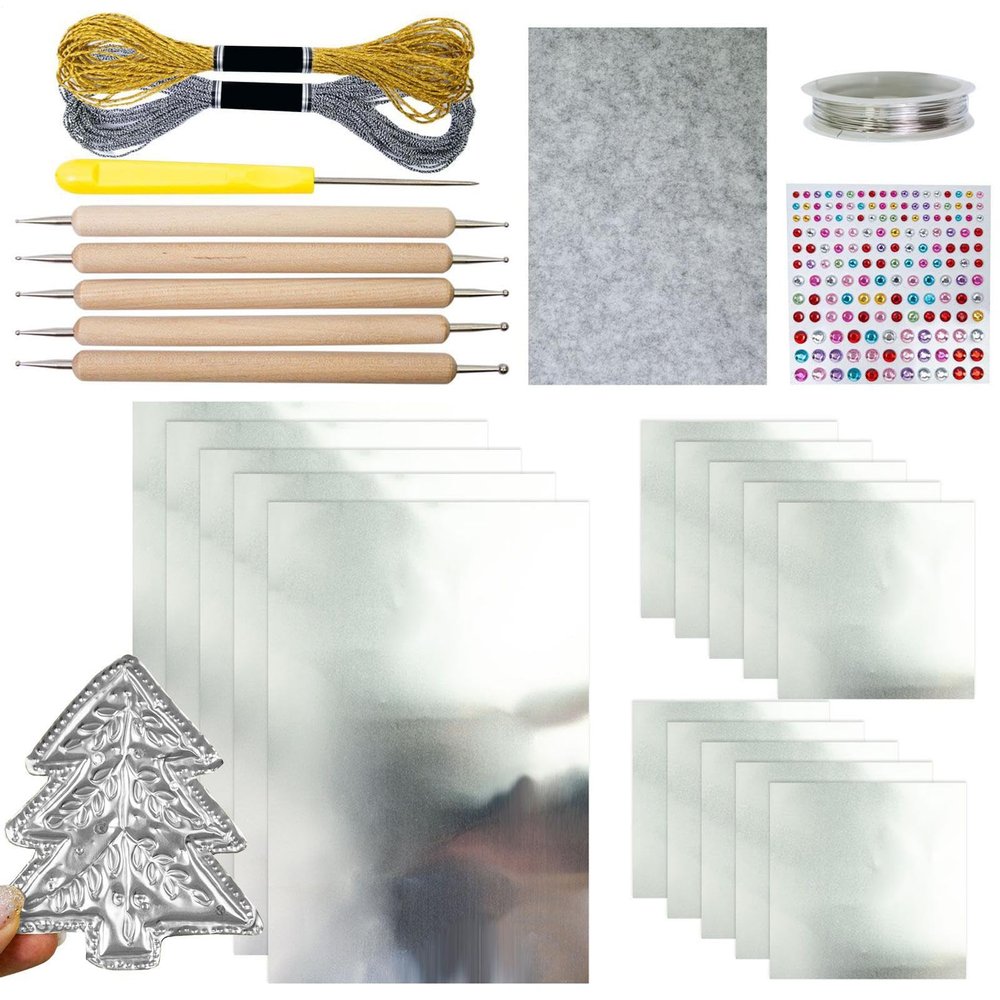 Foil Embossing Tool, Christmas Decoration Foil Embossing Kit, Paper Art Foils Sheet, Silver Shiny Crafting Accessory with Shimmer Engraving Art