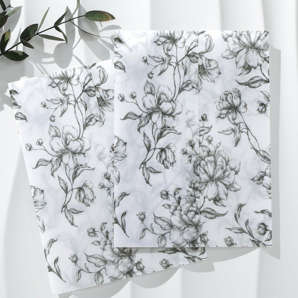 UNIQOOO 50 Pack Pre-Folded Black Grace Bloom Vellum Jackets for 5x7 Invitations, 115GSM Transparent Vellum Jacket for Vintage Themed Wedding & Events