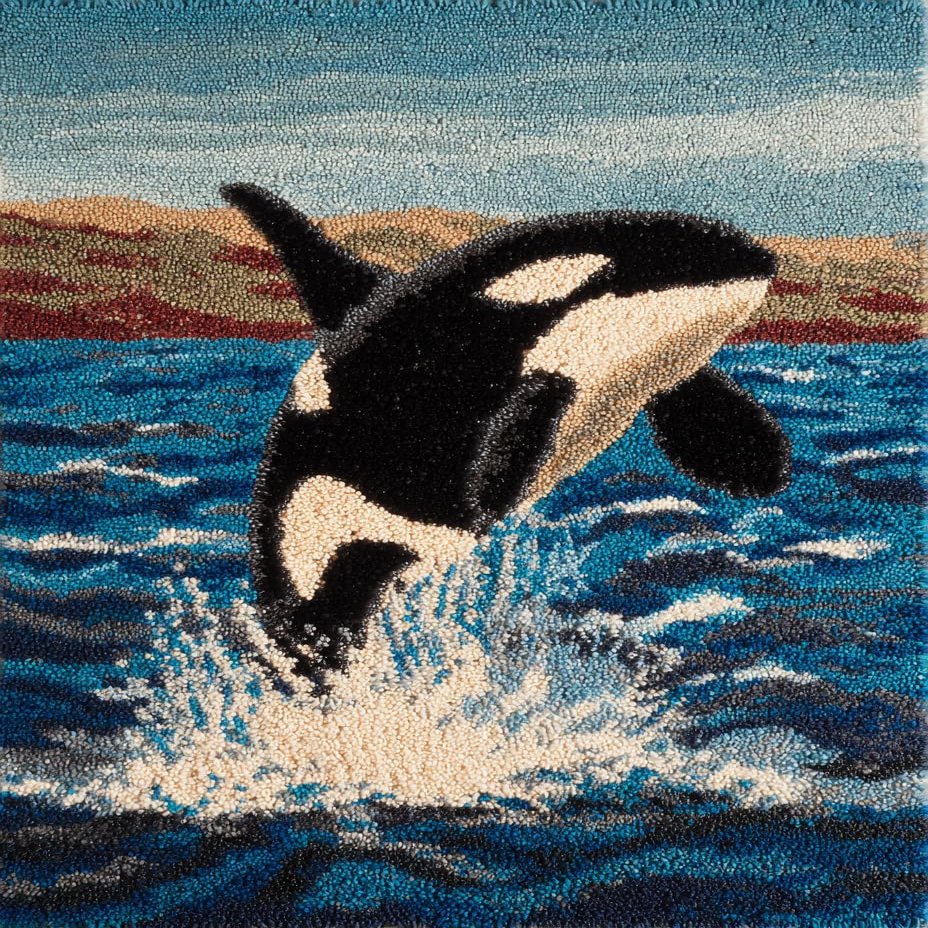 DIY Latch Hook Rug Kit Killer Whale Orca Jumping Out from Sea Easy for Beginners Crochet Yarn Hook and Latch Tapestry Mat Cushion Craft Set for Home Decor 38x52cm-2