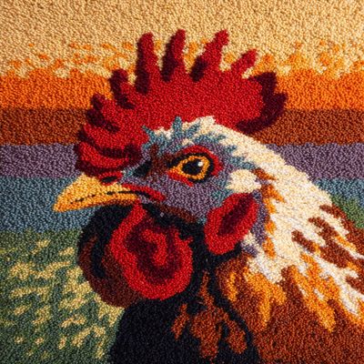 DIY Latch Hook Rug Kit Hen Portrait and Sunset Easy for Beginners Crochet Yarn Hook and Latch Tapestry Mat Cushion Craft Set for Home Decor 38x52cm-2